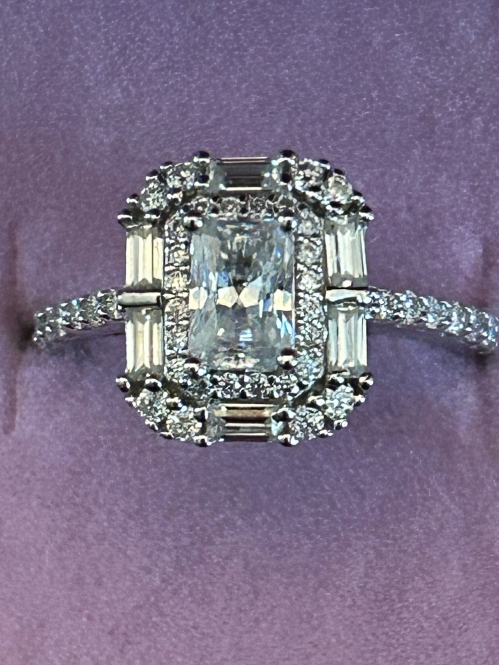 2.00CTW Elongated Princess-Cut Moissanite Double Halo Ring - Sterling Silver